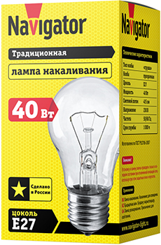 лампа накаливания Navigator NI-A-40-230-E27-CL - упаковка