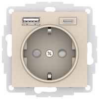 Атлас бежевый розетка USB type-A+type-C скрытая 2-ая 