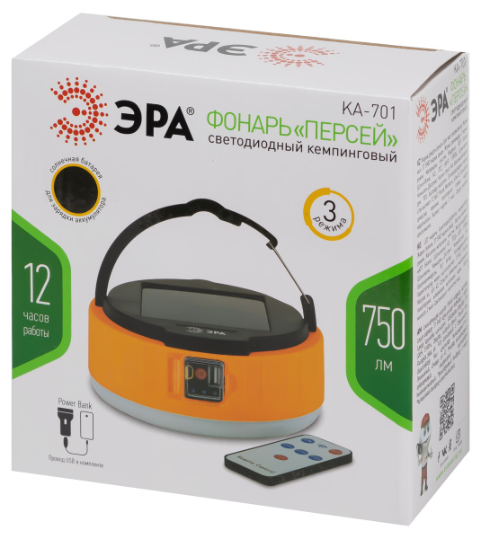 Фонарь кемпинг 37СВД 10Вт 750лм аккумулятор USB IP40 ЭРА солнечная панель+пульт